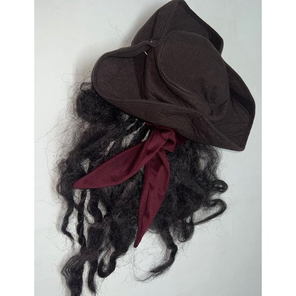 Disney Pirates Of Caribbean Jack Sparrow Tricorn Hat Wig Adult Size Halloween - Picture 7 of 7